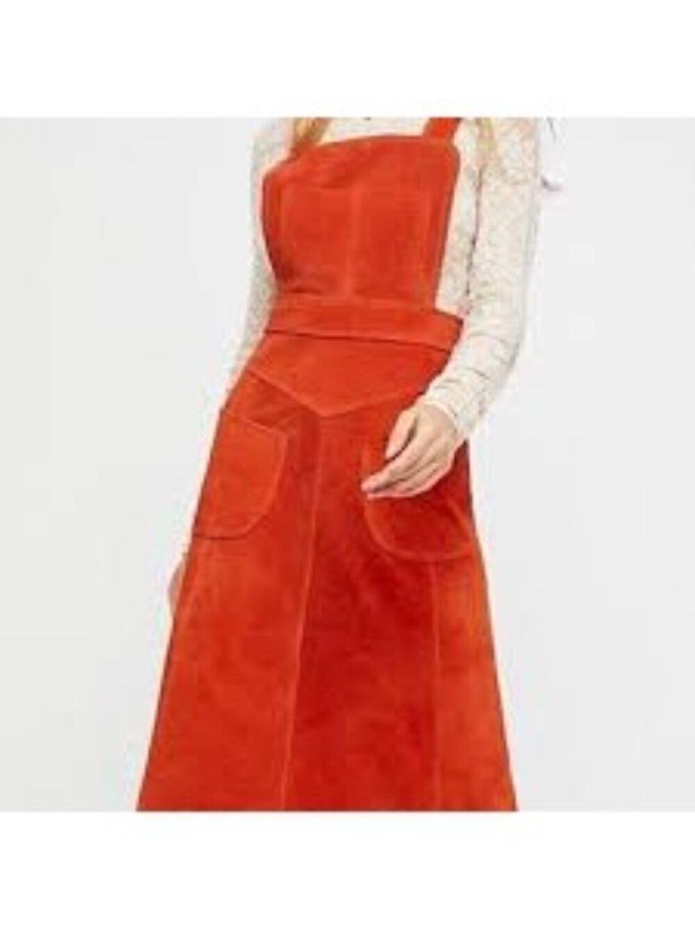 Free People Womens Midi Apron Dress Size 10 Burnt Orange Suede Bib Lined Retro